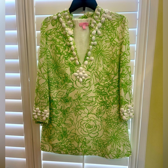 Lilly Pulitzer Tops - TORY BURCH Newberry draw the line green and white beaded long tunic